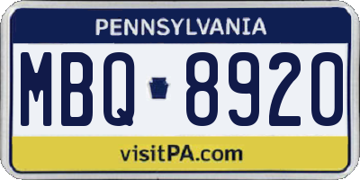 PA license plate MBQ8920
