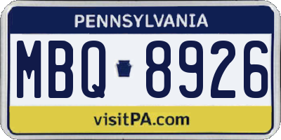 PA license plate MBQ8926