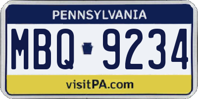 PA license plate MBQ9234