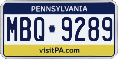 PA license plate MBQ9289