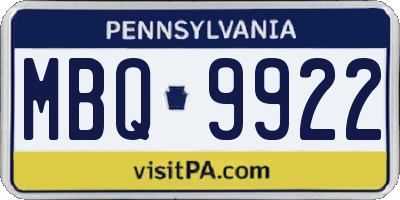 PA license plate MBQ9922
