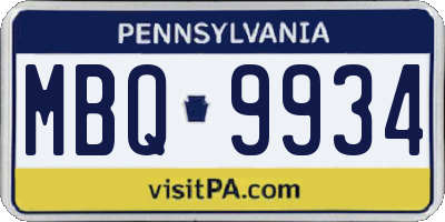PA license plate MBQ9934