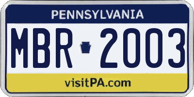 PA license plate MBR2003