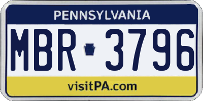 PA license plate MBR3796