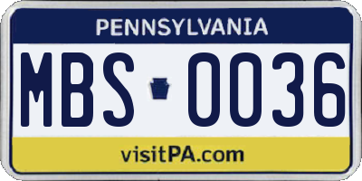 PA license plate MBS0036