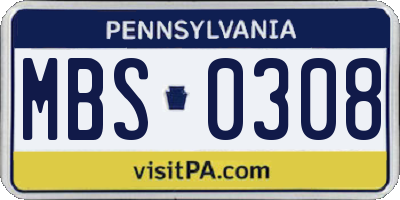 PA license plate MBS0308