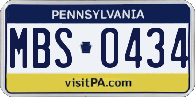 PA license plate MBS0434