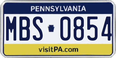 PA license plate MBS0854