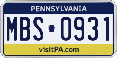 PA license plate MBS0931