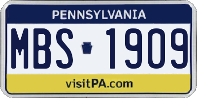 PA license plate MBS1909