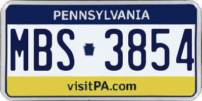 PA license plate MBS3854