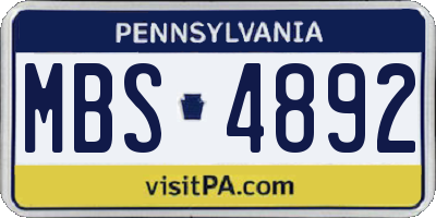 PA license plate MBS4892