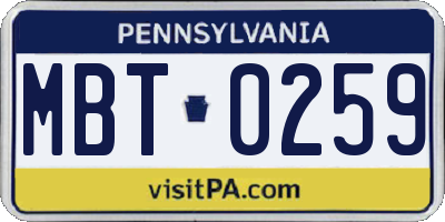 PA license plate MBT0259