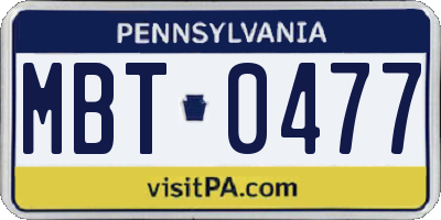 PA license plate MBT0477