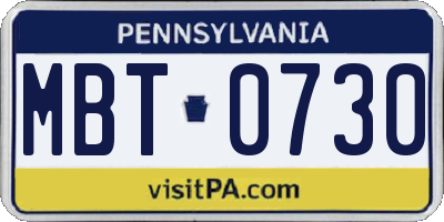 PA license plate MBT0730