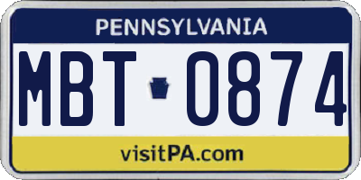 PA license plate MBT0874