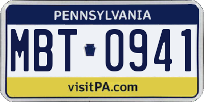 PA license plate MBT0941
