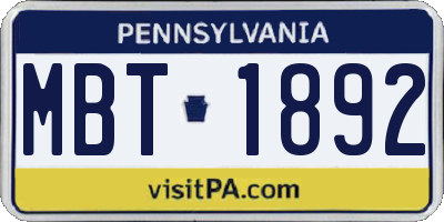 PA license plate MBT1892