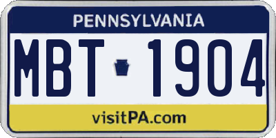 PA license plate MBT1904