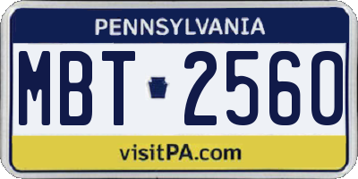 PA license plate MBT2560
