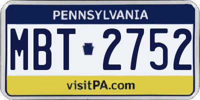 PA license plate MBT2752