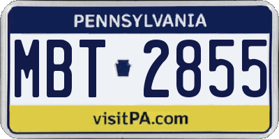 PA license plate MBT2855
