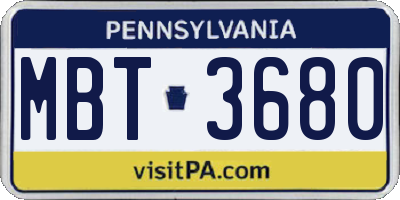 PA license plate MBT3680