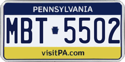 PA license plate MBT5502