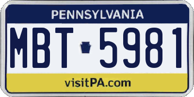 PA license plate MBT5981