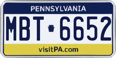 PA license plate MBT6652