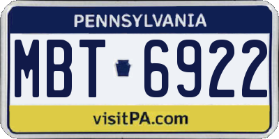 PA license plate MBT6922