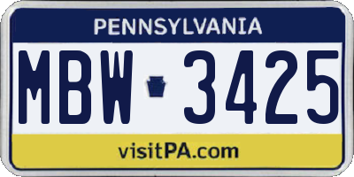 PA license plate MBW3425