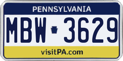 PA license plate MBW3629