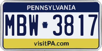 PA license plate MBW3817