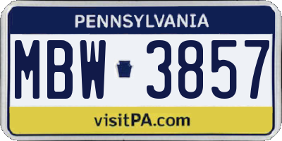 PA license plate MBW3857