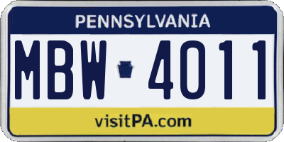 PA license plate MBW4011