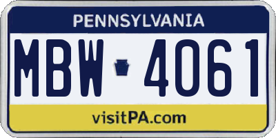 PA license plate MBW4061