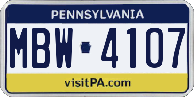 PA license plate MBW4107