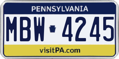 PA license plate MBW4245