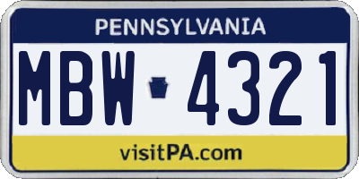 PA license plate MBW4321