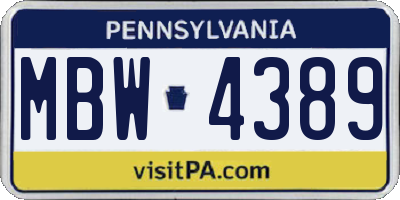 PA license plate MBW4389