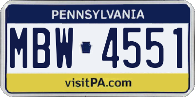 PA license plate MBW4551