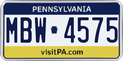 PA license plate MBW4575