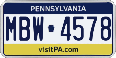 PA license plate MBW4578