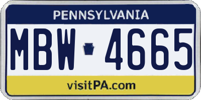 PA license plate MBW4665