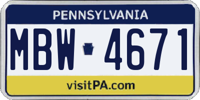 PA license plate MBW4671