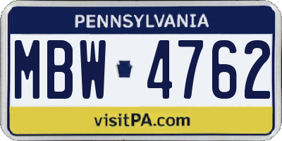 PA license plate MBW4762