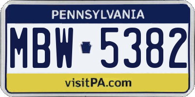 PA license plate MBW5382