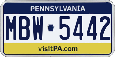 PA license plate MBW5442
