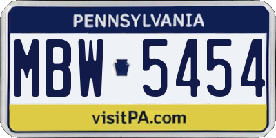 PA license plate MBW5454
